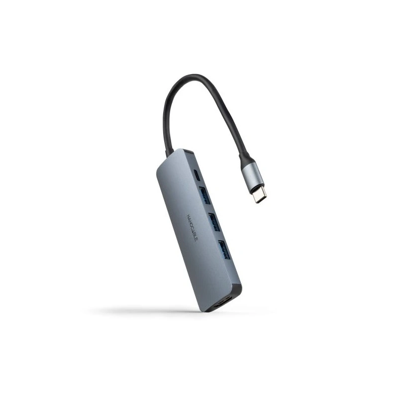 Nanocable HUB USB-C 5 en 1 - Conversor USB-C 3.1 a 3 x USB-A 3.0 + USB-C PD 100W + HDMI - Aluminio - 18cm - Color Gris