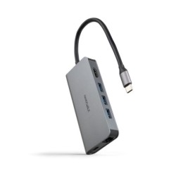 Nanocable USB-C HUB 8 in 1 - USB-C 3,1 to 3 x USB-A 3,0 + USB-C PD 100W + HDMI 4K@60Hz + RJ45 + TF + SD Converter - Aluminum