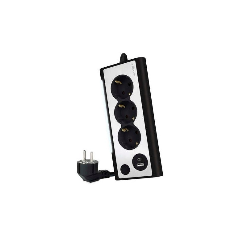 Nanocable Desktop Power Strip with 3x Shuckos, 1x USB-C and 1x USB-A - LED Lighting with Switch - 1,50m Cable