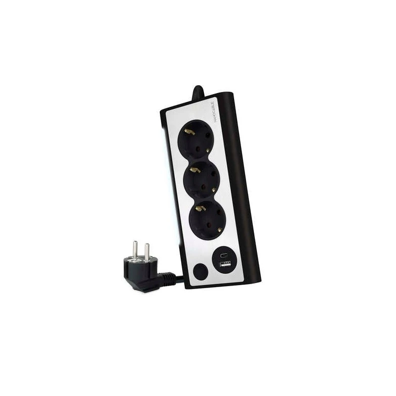 Nanocable Desktop Power Strip with 3x Shuckos, 1x USB-C and 1x USB-A - LED Lighting with Switch - 1,50m Cable