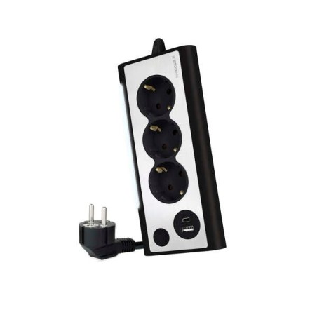 Faixa de energia de mesa nanocable com 3x Shuckos, 1x USB-C e 1x USB-A - Iluminação LED com interruptor - Cabo de 1,50 m