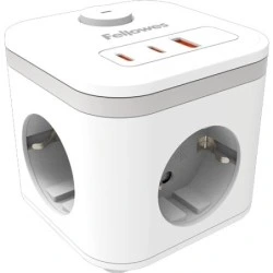 Fellowes Desktop Multi-plug Cube with 3 230V Outlets + 2x USB-C 20W max. - 1x USB-A 18W max. - 2m Cable - On/Off Switch - White