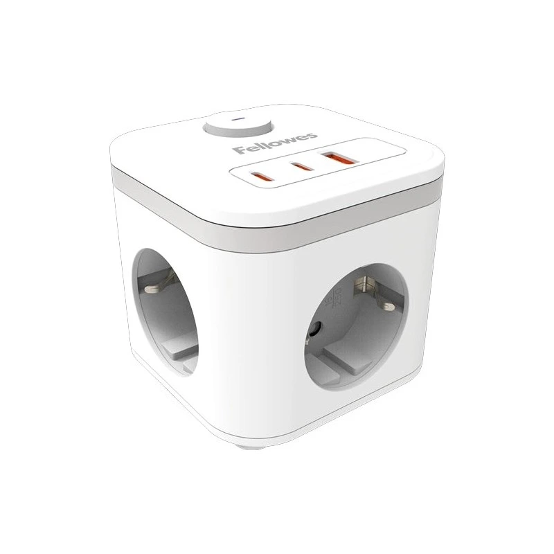 Fellowes Cubo de Tomadas de Secretária com 3 Tomadas 230V + 2x USB-C 20W max. - 1x USB-A 18W max. - Cabo de 2m - Interruptor