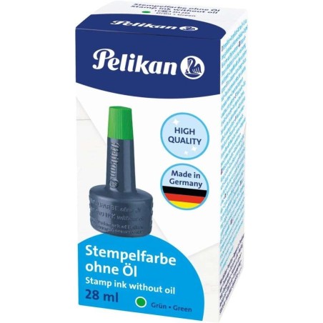 Pelikan Ink Bottle for Tampons 28ml - Oil-Free - Quick Drying - Water Resistant - Intense Green Color