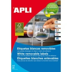 Apli Pack de 6 750 étiquettes blanches amovibles 17,8 x 10,0 mm - 25 feuilles x 270 étiquettes - Adhésif amovible - Couleur