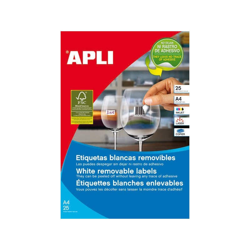 Apli Pacote de 6.750 Etiquetas Brancas Removíveis 17,8 x 10,0mm - 25 Folhas x 270 Etiquetas - Adesivo Removível - Cor Branca