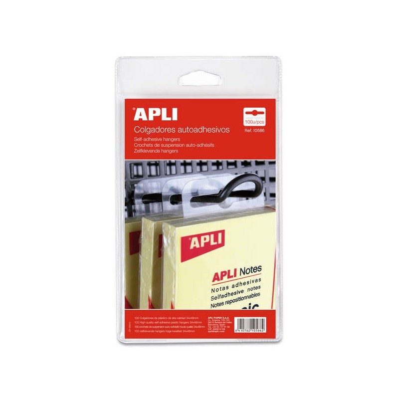 Apli Pack of 100 Self-Adhesive Eurohole Hangers 34x48mm - Ideal for Low and Medium Weight Products