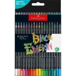Faber-Castell Black Edition Pack of 36 Colored Pencils - Super Soft Lead - Black Wood - Ideal for Drawing on Light, Dark and