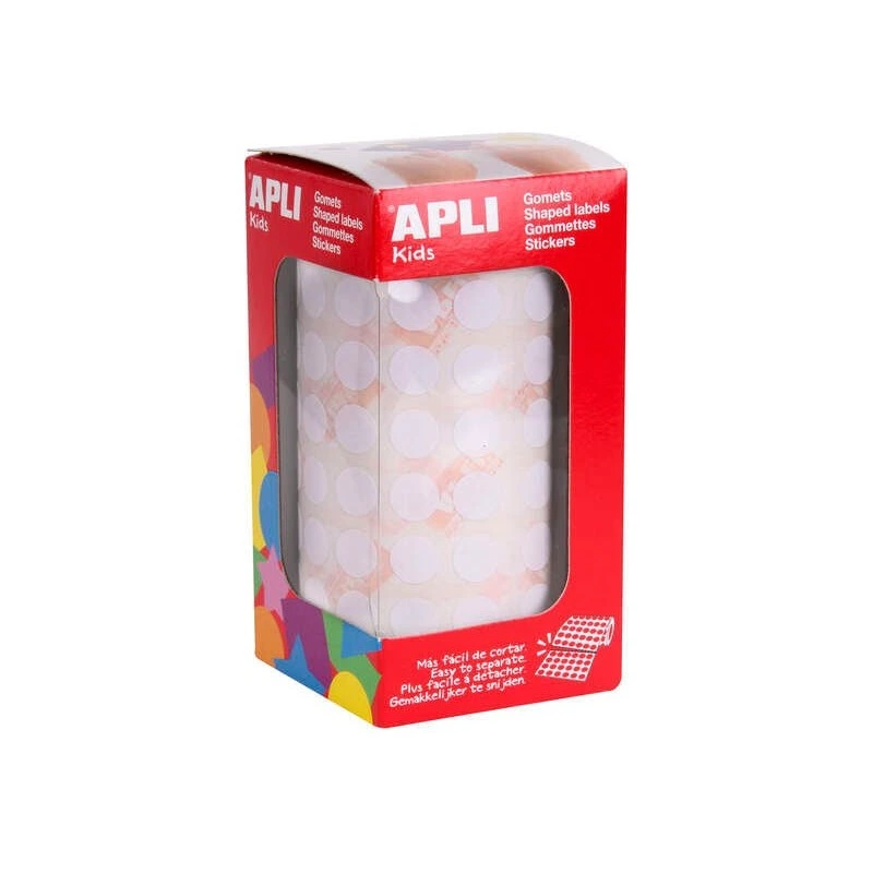 Apli Roll with 5,192 Round Gomets Ø 10,5mm - Permanent Adhesive - Ideal for Developing Fine Psychomotor Skills - Color White