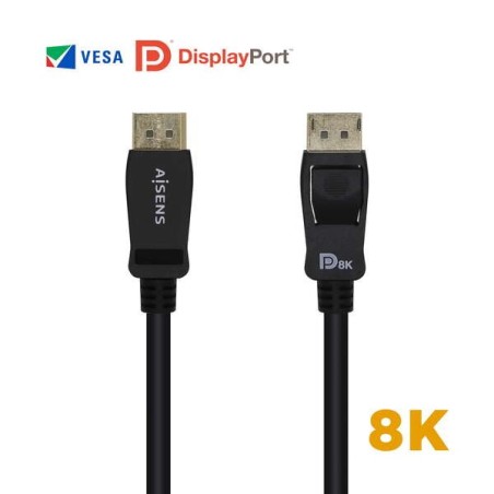 Cabo DisplayPort 1.4 Certificado Aisens 8K - 1 m, preto