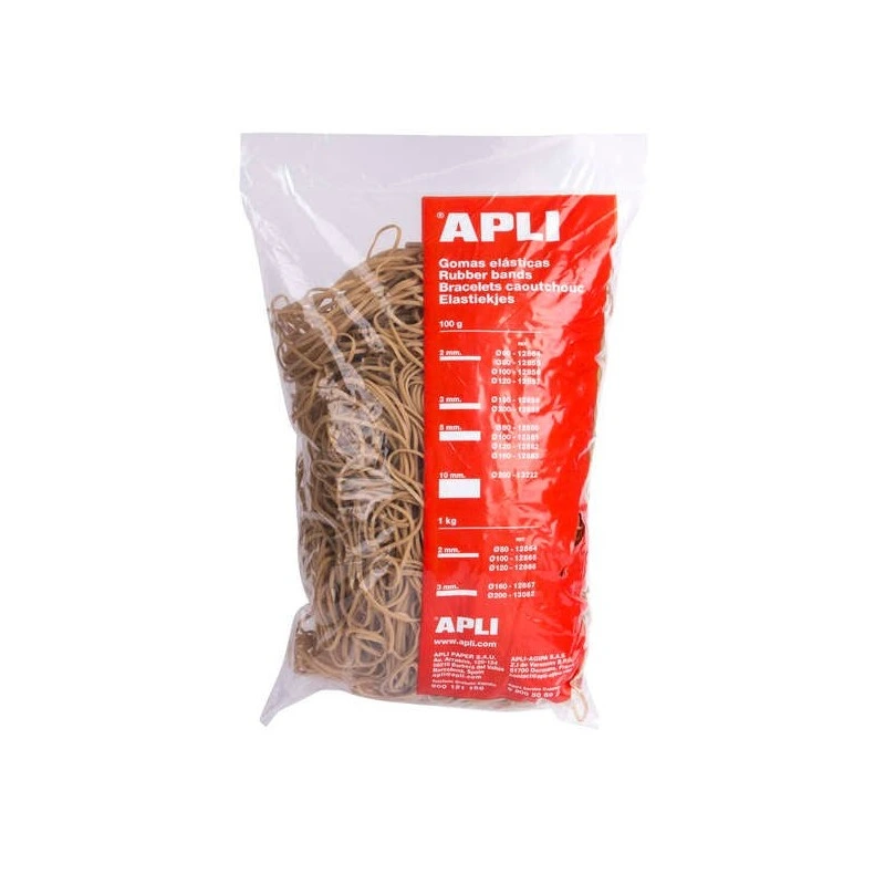Elastiques Élastiques Apli Ø 80 x 2 mm - Contenu 1 kg - Grande élasticité et excellente résistance - 70% Caoutchouc Naturel