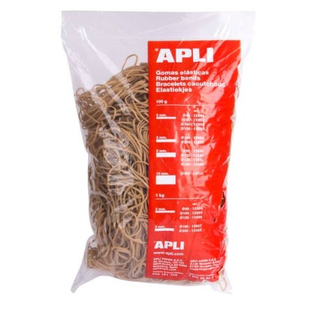 Apli Elastic Rubber Bands Ø 80 x 2mm - 1kg Content - Great Elasticity and Excellent Resistance - 70% Natural Rubber