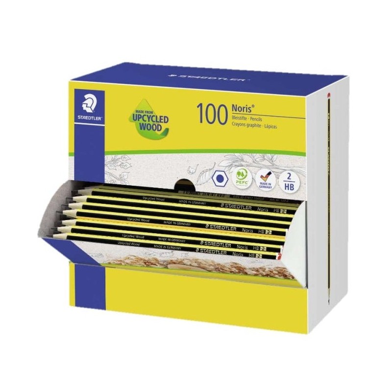 Display Staedtler Noris 120-2 com 100 lápis hexagonais de grafite HB - grafite ultrarresistente de 2 mm - madeira de florestas