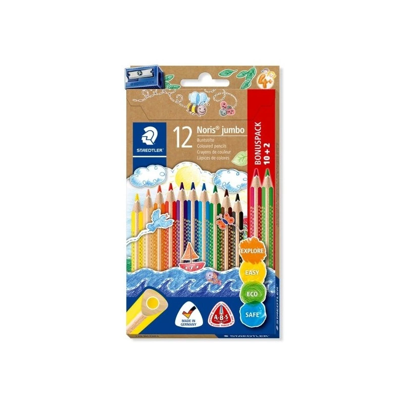 Staedtler Jumbo Noris 128 Pacote de 12 Lápis de Cor Triangulares - Design Ergonómico - Cores Sortidas