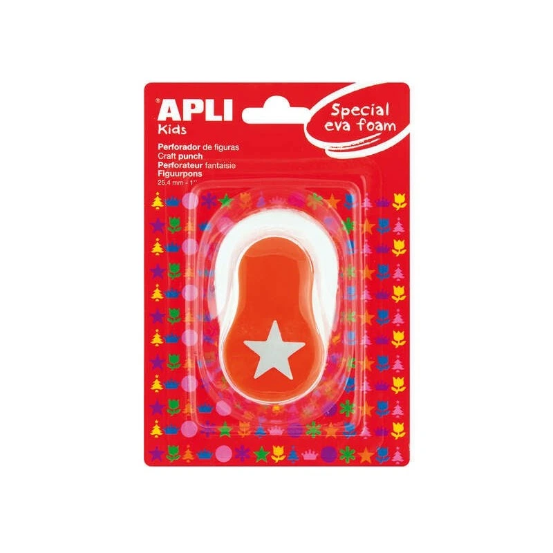Apli Perforadora Estrella - Figura de 25.4mm - Perfora Papel, Carton, Cartulina y Goma Eva de Hasta 2mm - Deposito de Facil