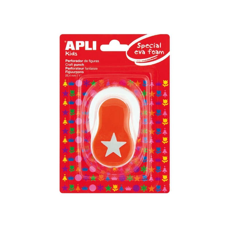 Apli Star Punch - Figura 25,4mm - Perfura papel, papelão, papelão e borracha EVA até 2mm - Depósito de fácil abertura - Dupla