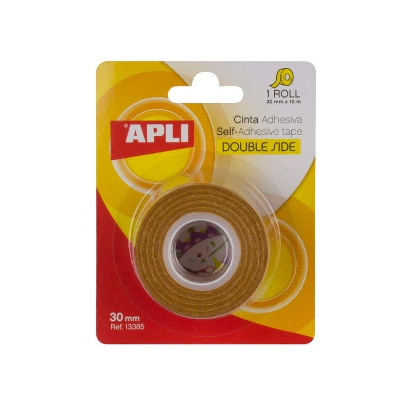Apli Double Sided Adhesive Tape 30mm x 10m - Easy to Cut and Apply - Strong and Durable Adhesion - Transparent
