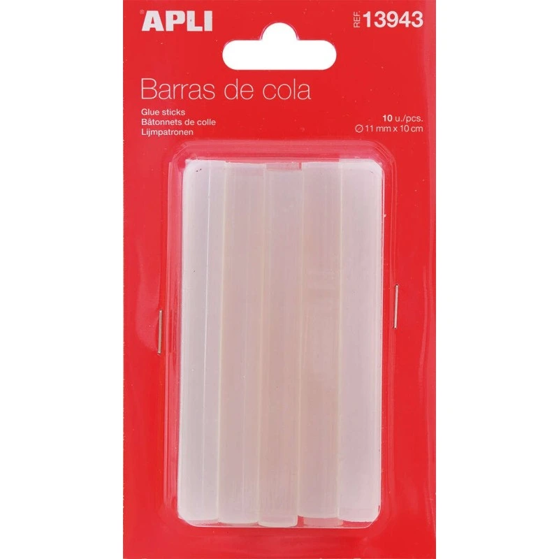 Apli Pack de 10 Bâtons Adhésifs Thermofusibles Ø11mmx10cm - Compatibles Pistolets Ø11mm - Précision et Nettoyage