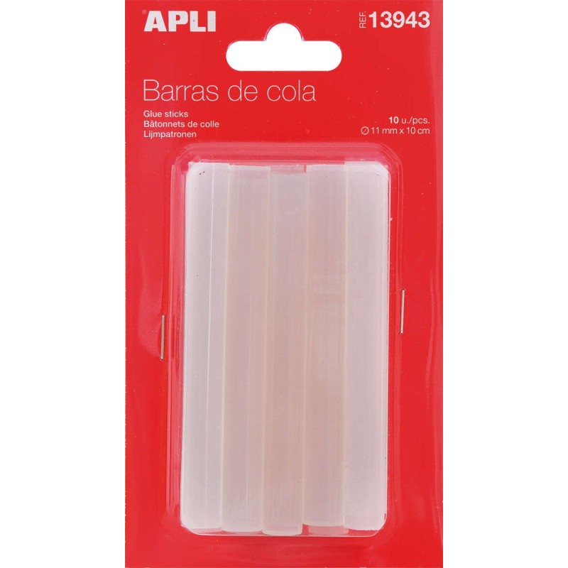 Apli Pack of 10 Hot Melt Adhesive Sticks Ø11mmx10cm - Compatible with Ø11mm Guns - Precision and Cleaning