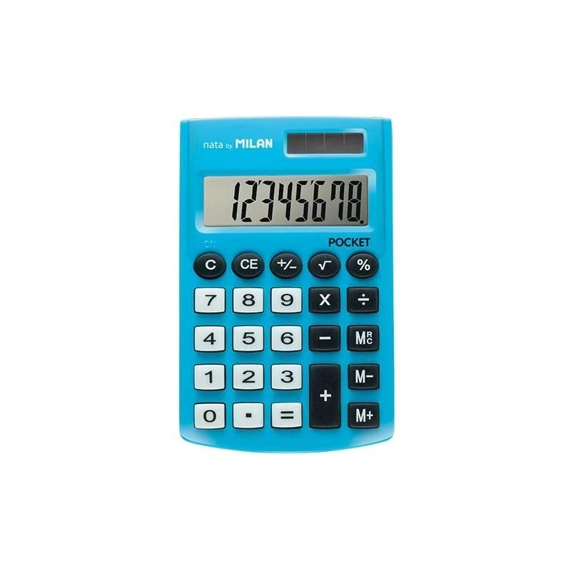Calculadora de bolso Milan Pocket com display de 8 dígitos - 3 teclas de memória e raiz quadrada - Teclas Soft Touch - Cor Azul
