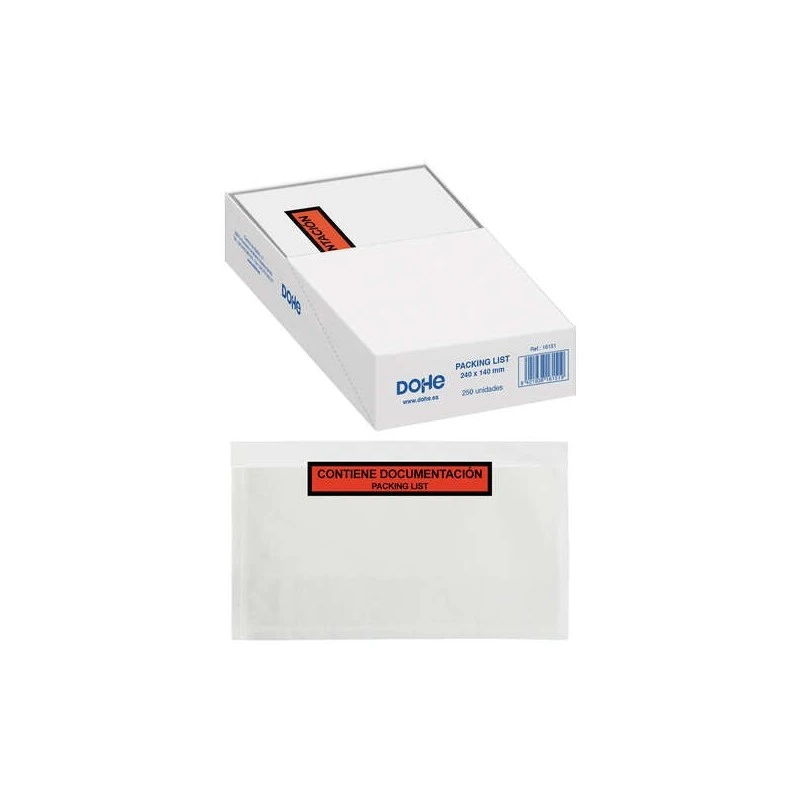 Dohe Caja de 250 Sobres Autoadhesivos Packing List - Medidas 240 x140mm