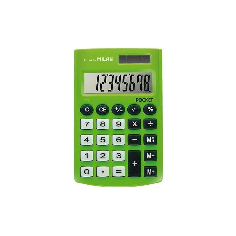 Milan Pocket Calculadora de Bolsillo con Pantalla de 8 Digitos - 3 Teclas de Memoria y Raiz Cuadrada - Teclas con Tacto Suave