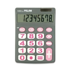 Calculatrice de bureau à 8 chiffres Milan Nata - Grandes touches - Mise hors tension automatique - Couleur gris et rose