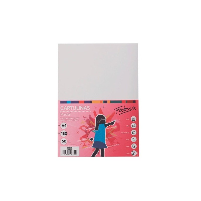 Fabrisa Pacote de 50 Cartolina 180 g/m² - Tamanho A4 - Cor Branco