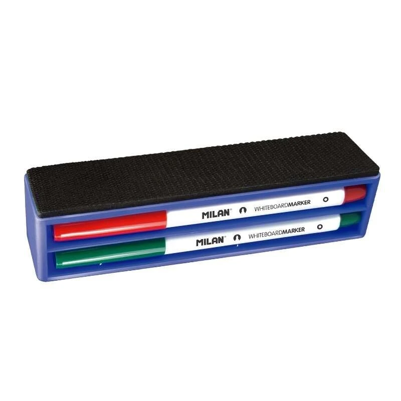 Pacote de borracha magnética Milan + 4 marcadores de quadro branco - Ponta redonda 3,7 mm - Apagável a seco - Tinta à base de