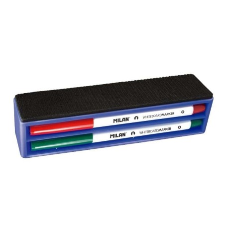 Pack Gomme Magnétique Milan + 4 Marqueurs Tableau Blanc - Pointe Ronde 3,7 mm - Effaçable à Sec - Encre à Base d'Alcool