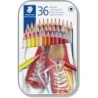 Staedtler 175 Boîte en métal de 36 crayons de couleur hexagonaux - Couleurs assorties