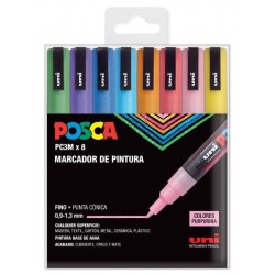 Posca PC3ML Pack de 8 marqueurs peinture - Pointe conique 0,9-1,3 mm - Encre à base d'eau - Résistant à la lumière - Idéal pour
