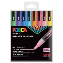 Posca PC3ML Pack de 8 marqueurs peinture - Pointe conique 0,9-1,3 mm - Encre à base d'eau - Résistant à la lumière - Idéal pour