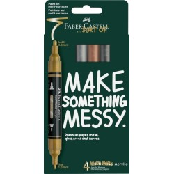 Pacote de Espelho Acrílico Multimark Faber-Castell com 4 Marcadores Acrílicos Efeito Espelho de Ponta Dupla - Pontas Redondas