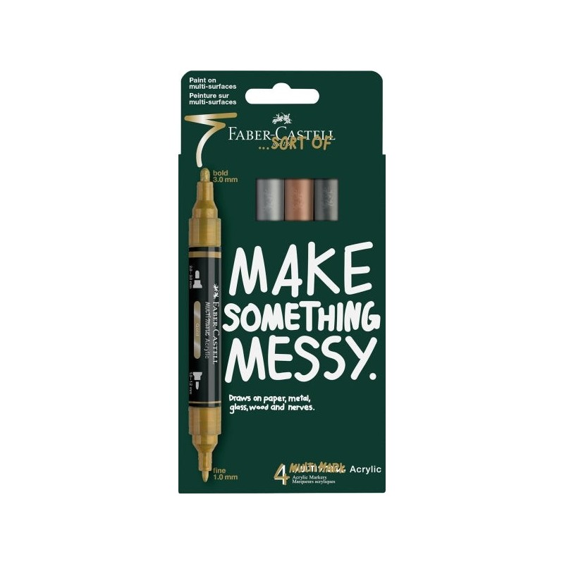 Faber-Castell Multimark Acrylic Mirror Pack with 4 Double Tip Mirror Effect Acrylic Markers - 1mm and 3mm Round Tips