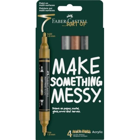 Faber-Castell Multimark Acrylique Mirror Pack avec 4 marqueurs acryliques double pointe effet miroir - Pointes rondes 1 mm et 3
