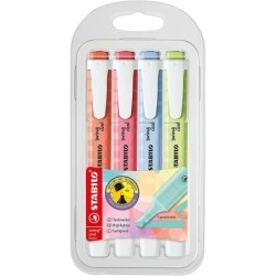 Stabilo Swing Cool Pastel Pacote de 4 marcadores fluorescentes - Corpo plano - Ponta de cinzel - Linha entre 1 e 4mm - Tinta à