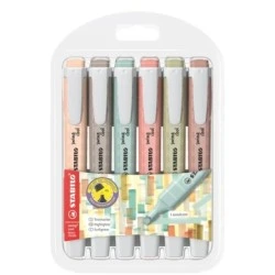 Stabilo Swing Cool Naturecolors Pack of 6 Fluorescent Markers - Flat Body - Chisel Tip - Line between 1 and 4mm - Water-Based