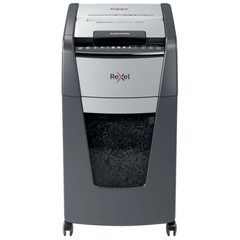 Rexel Optimum AutoFeed 300X Automatic Particle Cut Shredder P-4 - Automatic Feed 300 Sheets and Manual Slot 10 Sheets - 60min