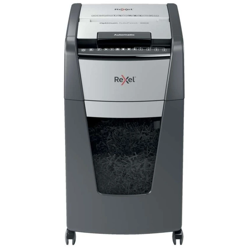 Rexel Optimum AutoFeed 300X Automatic Particle Cut Shredder P-4 - Automatic Feed 300 Sheets and Manual Slot 10 Sheets - 60min