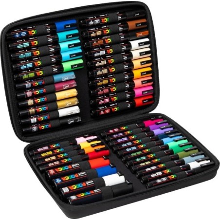 Mallette Posca Premium avec 40 marqueurs peinture - Couleurs et traits assortis - Pointe Polyester - Encre pigmentée à base