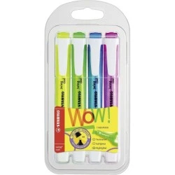 Stabilo Swing Cool Pack de 4 Marqueurs Fluorescents - Corps Plat - Pointe Biseautée - Trait entre 1 et 4mm - Encre à Base d'Eau