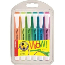 Stabilo Swing Cool Pacote de 6 Marcadores Fluorescentes - Corpo Plano - Ponta Cinzel - Linha entre 1 e 4mm - Tinta à base de