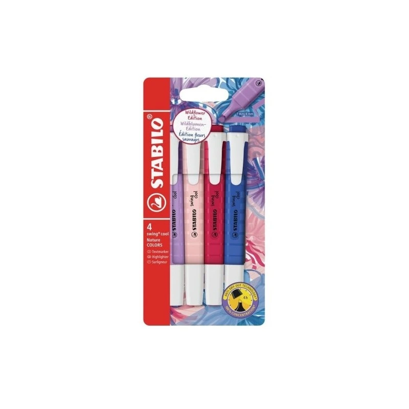 Stabilo Swing Cool Naturecolors Wildflower Pack with 4 Markers - Flat Body - Chisel Tip - Line between 1 and 4mm - Water-Based