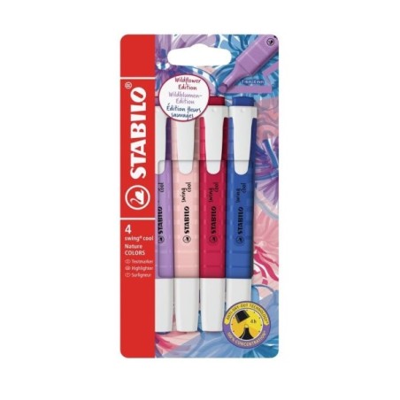 Stabilo Swing Cool Naturecolors Wildflower Pack with 4 Markers - Flat Body - Chisel Tip - Line between 1 and 4mm - Water-Based
