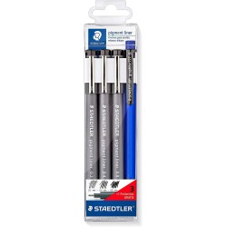 Staedtler Pigment Liner 308 Pack of 3 Calibrated Markers 0,2, 0,4 and 0,8mm + 1 Mechanical Pencil 0,5mm - Quick Drying - Color
