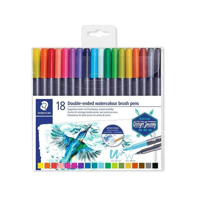 Staedtler 3001 Pack de 18 marqueurs aquarelle double pointe - Couleurs assorties