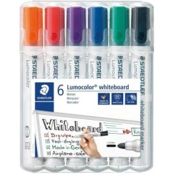 Staedtler Lumocolor 351 Pack of 6 Whiteboard Markers - Quick Dry - Assorted Colors