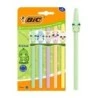 Pacote de Estatuetas Bic Cristal Pastel com 5 Canetas Esferográficas - Corpo Opaco em Cores Pastel com Figuras de Animais