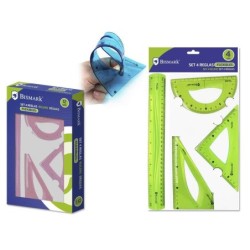 Bismark Pack of 4 Flexible Rules - Straight Rule - Protractor - Square - Square - Assorted Colors